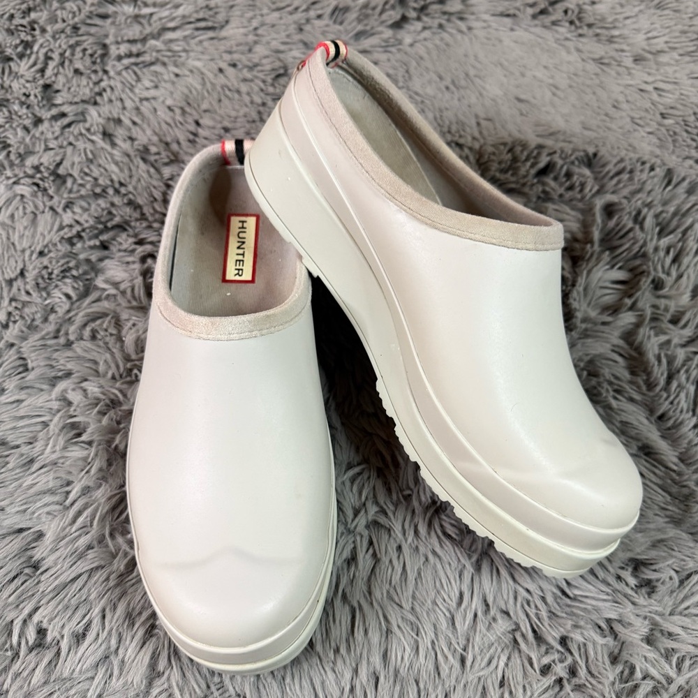Hunter Rubber Clog Mules Cream Waterproof Slip On Shoes Women’s 6